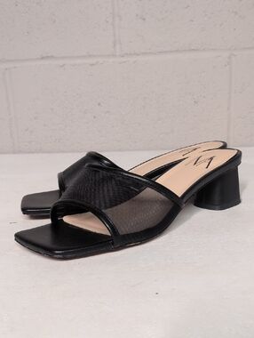 Women's Black Mesh Slide Block Heel Mule Sandal Dress Shoe Size 7.5